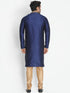 VM By VASTRAMAY Men's Dark Blue Silk Blend Sherwani Set
