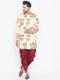 Vastramay Men's Floral Printed Multicolor-Base-Cream And Maroon Silk Blend Sherwani Set