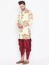 Vastramay Men's Floral Printed Multicolor-Base-Cream And Maroon Silk Blend Sherwani Set