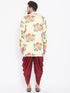 Vastramay Men's Floral Printed Multicolor-Base-Cream And Maroon Silk Blend Sherwani Set