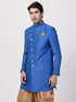 VASTRAMAY Men's Blue Silk Blend Sherwani Only Top