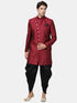 VASTRAMAY Men's Maroon Silk Blend Sherwani Only Top