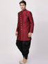 VM By VASTRAMAY Men's Maroon Silk Blend Sherwani Set
