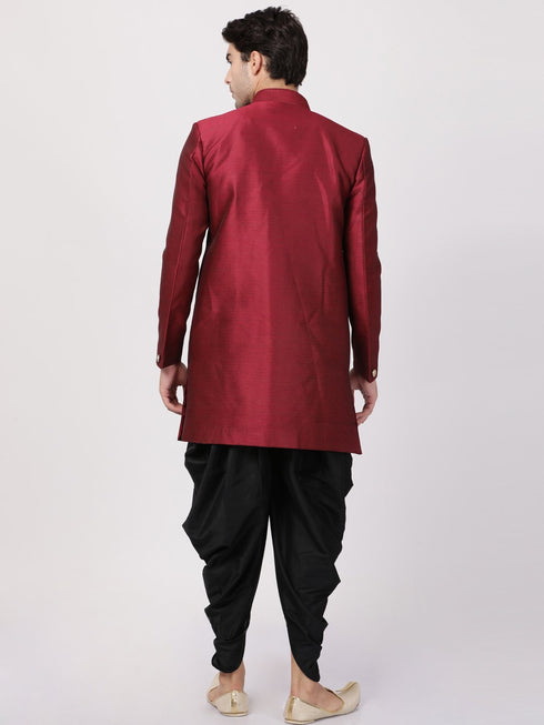 VM By VASTRAMAY Men's Maroon Silk Blend Sherwani Set