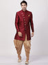 VASTRAMAY Men's Maroon Silk Blend Sherwani Set