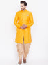 Vastramay Men's Mustard And Rose Gold Silk Blend Sherwani Set