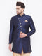 Vastramay Men's Navy Blue Silk Blend Sherwani Only Top
