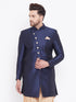 Vastramay Men's Navy Blue Silk Blend Sherwani Only Top