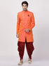 VASTRAMAY Men's Orange Silk Blend Sherwani Set