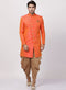 VASTRAMAY Men's Orange Silk Blend Sherwani Set