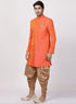 VASTRAMAY Men's Orange Silk Blend Sherwani Set