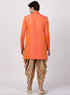 VASTRAMAY Men's Orange Silk Blend Sherwani Set