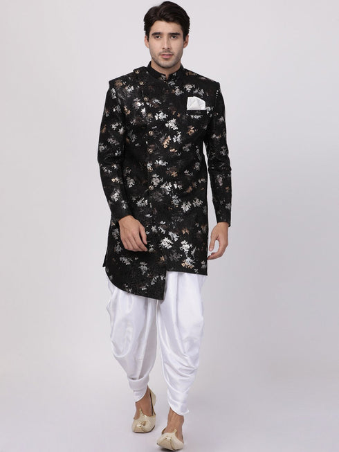 VASTRAMAY Men's Black Silk Blend Sherwani Set