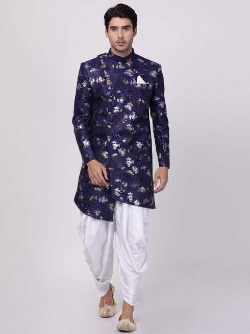 VASTRAMAY Men's Blue Silk Blend Sherwani Set