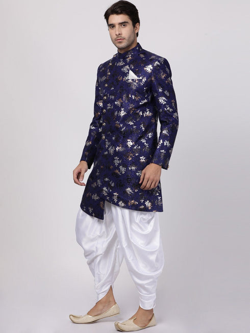 VASTRAMAY Men's Blue Silk Blend Sherwani Set