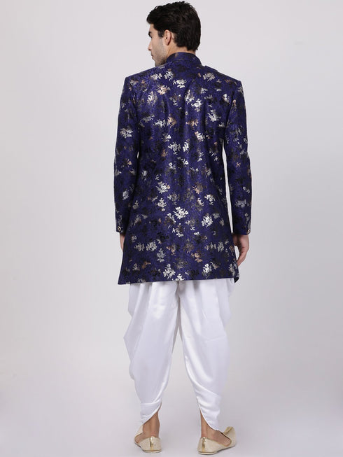 VASTRAMAY Men's Blue Silk Blend Sherwani Set