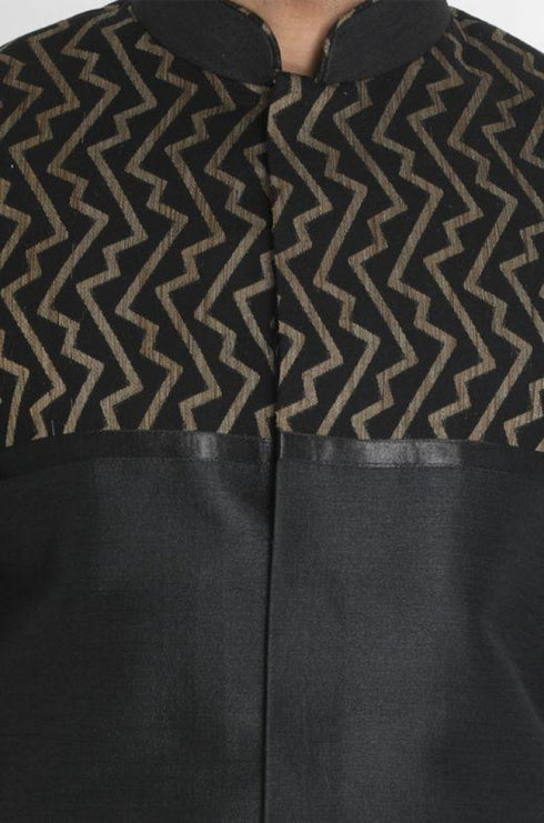 VASTRAMAY Men's Black Silk Blend Sherwani Only Top