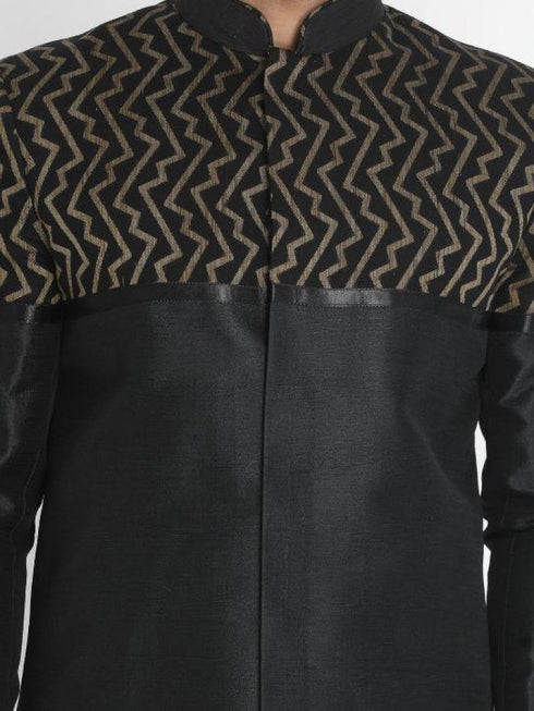 VASTRAMAY Men's Black Silk Blend Sherwani Set