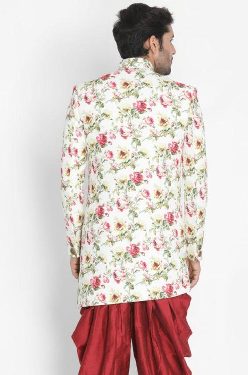 VASTRAMAY Men's Beige Silk Blend Sherwani Only Top