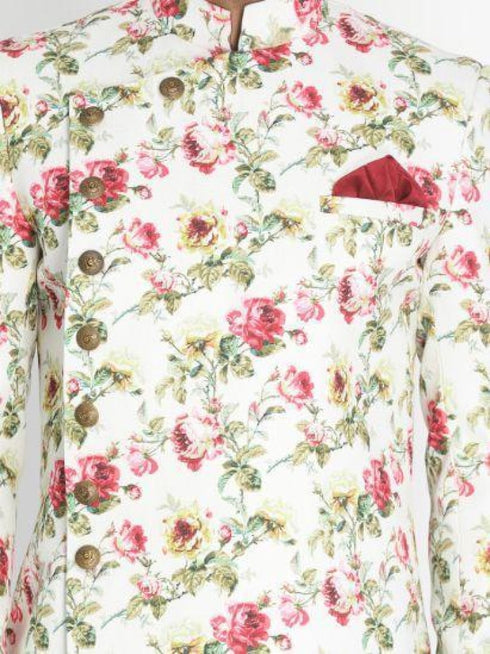 VASTRAMAY Men's Beige Silk Blend Sherwani Set