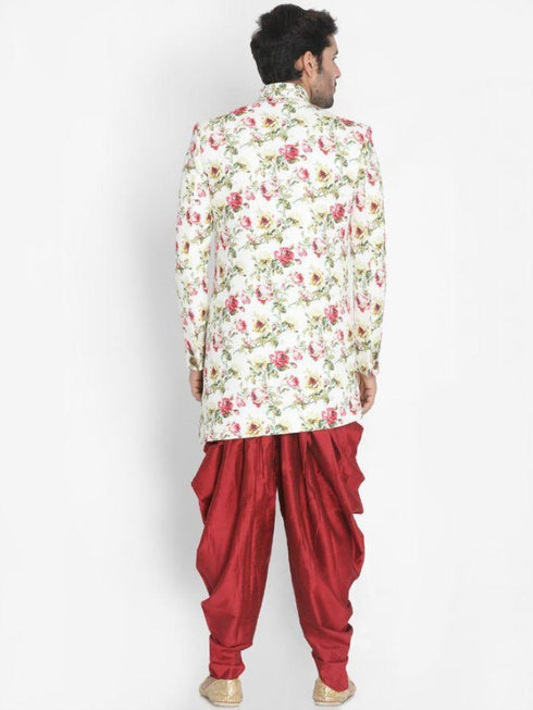 VASTRAMAY Men's Beige Silk Blend Sherwani Set