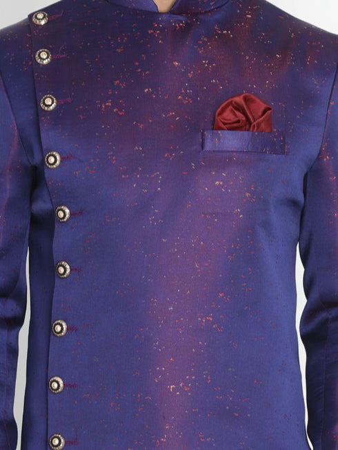 VASTRAMAY Men's Blue Silk Blend Sherwani Set