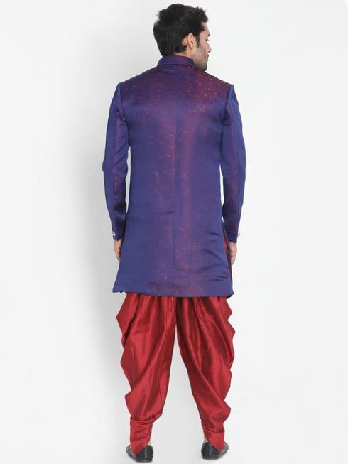VASTRAMAY Men's Blue Silk Blend Sherwani Set