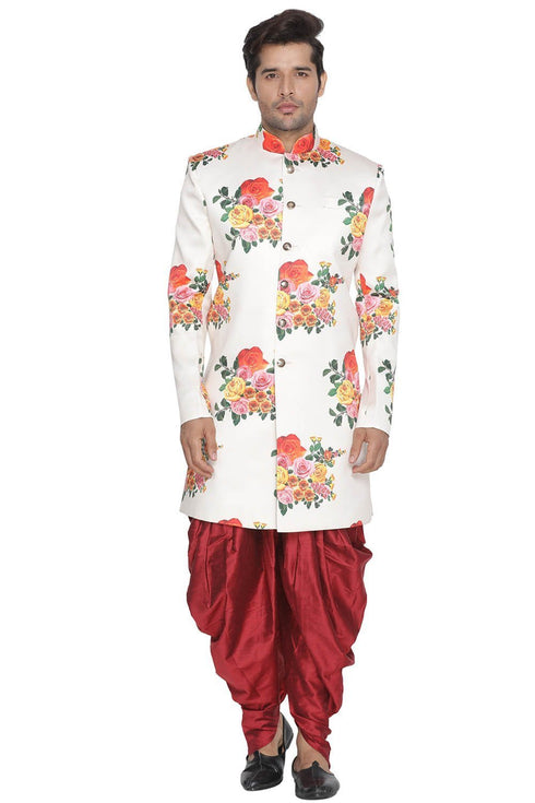 VASTRAMAY Men's Multicolor Cotton Blend Sherwani Set