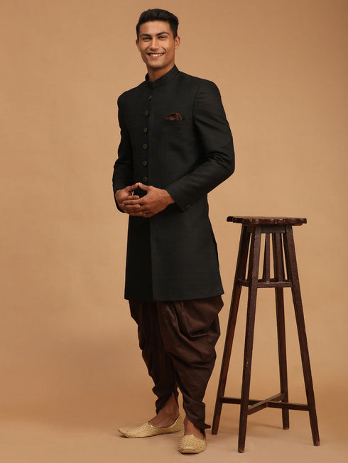 Vastramay Men's Black Sherwani Set