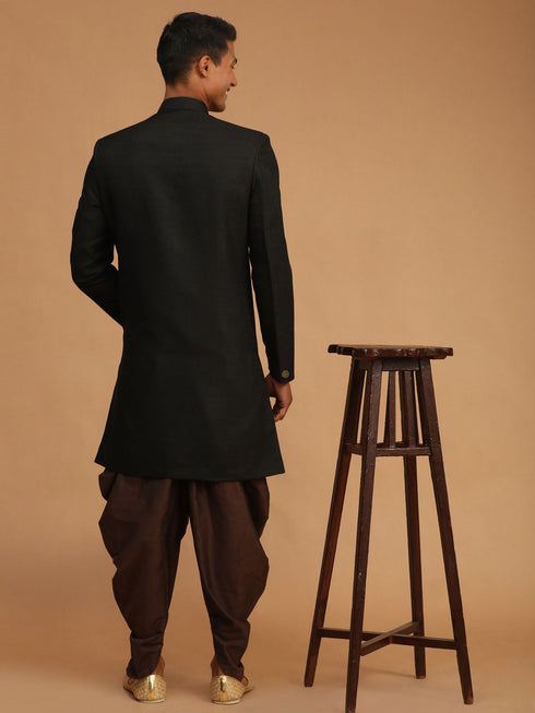 Vastramay Men's Black Sherwani Set