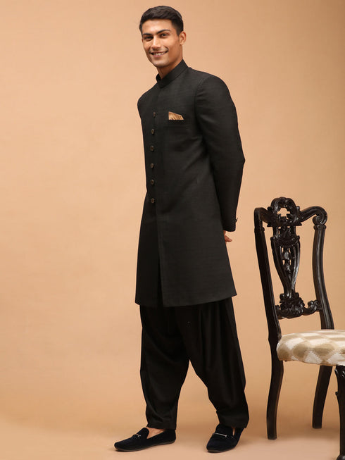 Vastramay Men's Black Sherwani Set