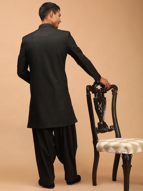 Vastramay Men's Black Sherwani Set
