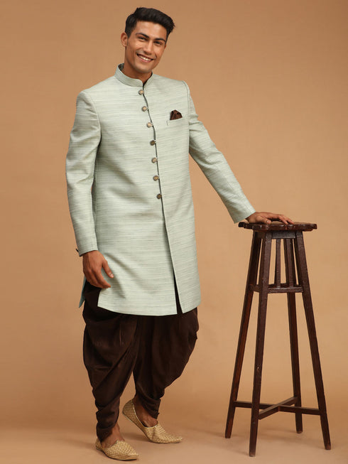 Vastramay Men's Mint Green Sherwani Set