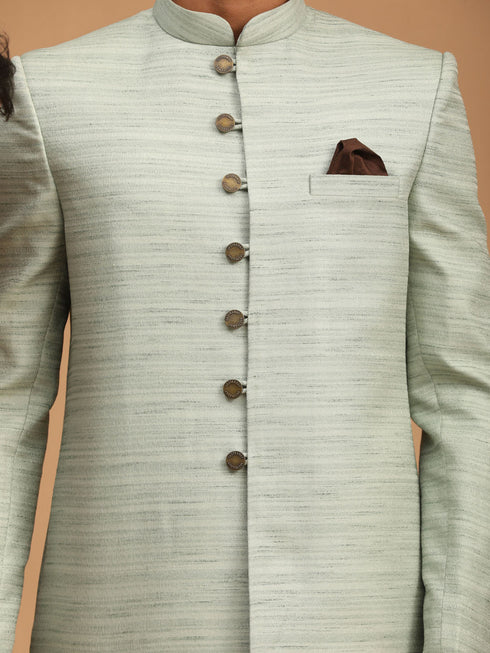 Vastramay Men's Mint Green Sherwani Set