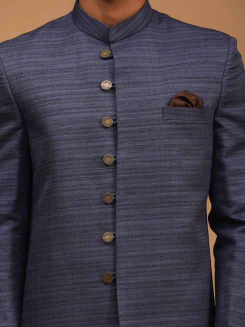 Vastramay Men's Navy Blue Sherwani Set