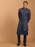 Vastramay Men's Navy Blue Sherwani With Kurta Pant Set