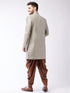 Vastramay Men's Beige, Grey And Coffee Brown Silk Blend Sherwani Set