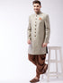Vastramay Men's Beige, Grey And Coffee Brown Silk Blend Sherwani Set
