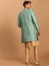 Vastramay Men's Green Silk Blend Sherwani With Rose Gold Kurta Pant Set