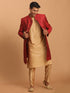 Vastramay Men's Maroon Silk Blend Sherwani With Rose Gold Kurta Pant Set