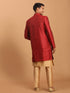 Vastramay Men's Maroon Silk Blend Sherwani With Rose Gold Kurta Pant Set