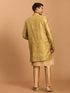 Vastramay Men's Yellow Silk Blend Sherwani With Rose Gold Kurta Pant Set