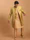 Vastramay Men's Yellow Silk Blend Sherwani With Rose Gold Kurta Pant Set