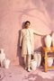 VASTRAMAY Men's Cream Schiffli Worked With Sequin Detailing Indo With Sleeveless Kurta Pant Set