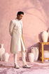 VASTRAMAY Men's Cream Schiffli Worked With Sequin Detailing Indo With Sleeveless Kurta Pant Set
