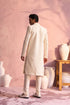 VASTRAMAY Men's Cream Schiffli Worked With Sequin Detailing Indo With Sleeveless Kurta Pant Set