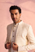 VASTRAMAY Men's Cream Schiffli Worked With Sequin Detailing Indo With Sleeveless Kurta Pant Set