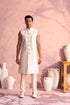 VASTRAMAY Men's Cream Schiffli Worked With Sequin Detailing Indo With Sleeveless Kurta Pant Set