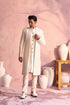 VASTRAMAY Men's Cream Schiffli Worked With Sequin Detailing Indo With Sleeveless Kurta Pant Set