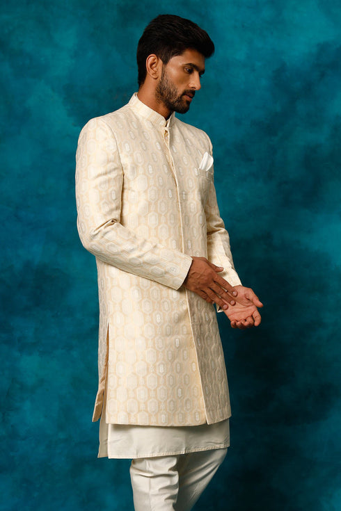 VASTRAMAY Men's Beige Imported Jacquard Indo Only Top